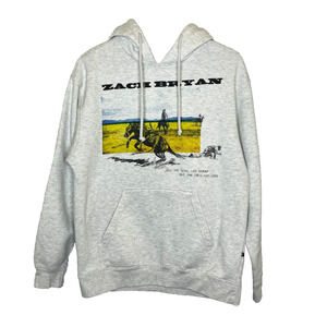 Men's Medium Zach Bryan Gray Hoodie Tour Concert Sweatshirt